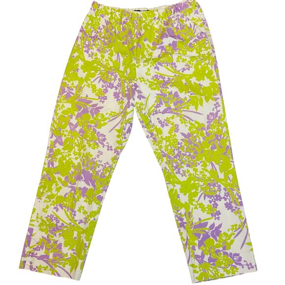 Loro Piana Cropped Pants Sz 10 High Waist Colorful Floral Elastic Waist Vintage